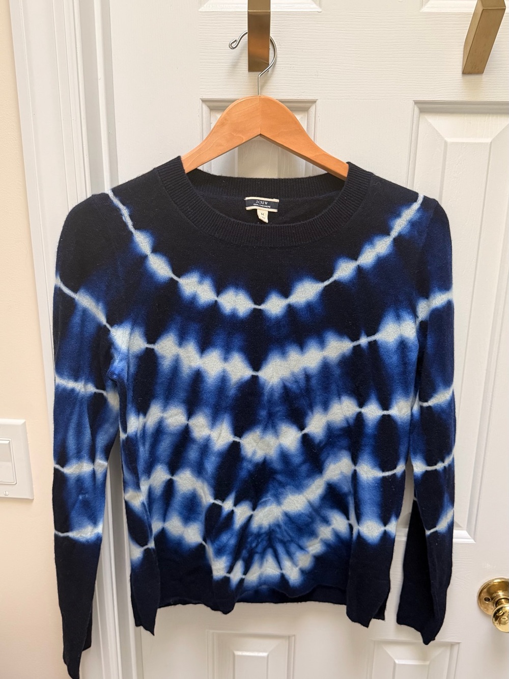 J. Crew Women's Cashmere Navy & White Tie-Dye Sweater